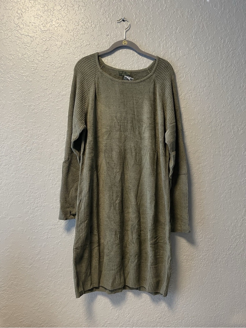 Barefoot Dreams CozyChic Long Sleeve Olive Green Sweater Dress